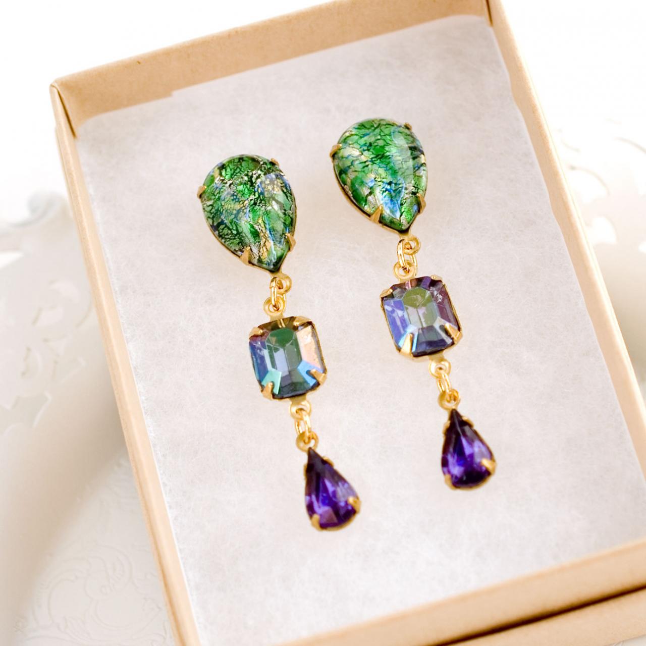 Green Earrings Emerald Green Drop Earrings Post Rhinestone Earrings J ...