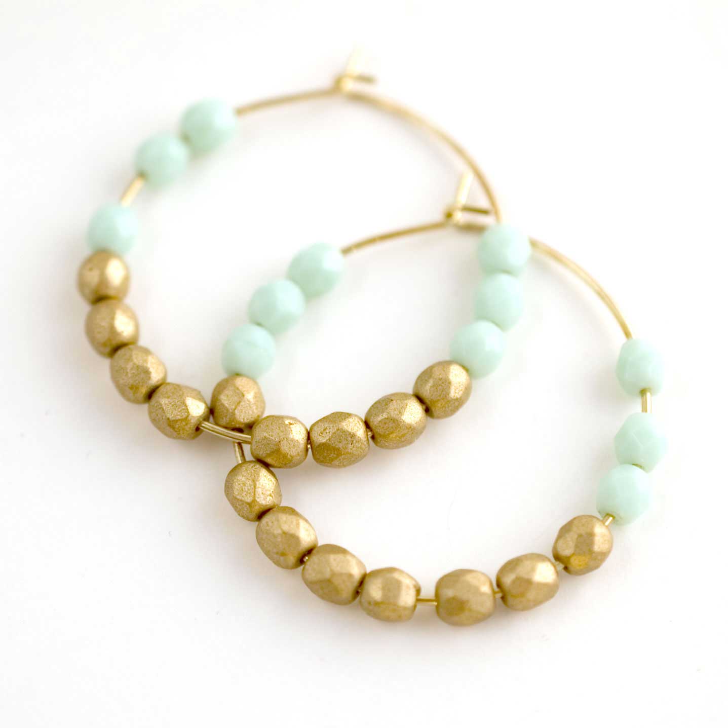 Mint And Gold Beaded Hoop Earrings on Luulla